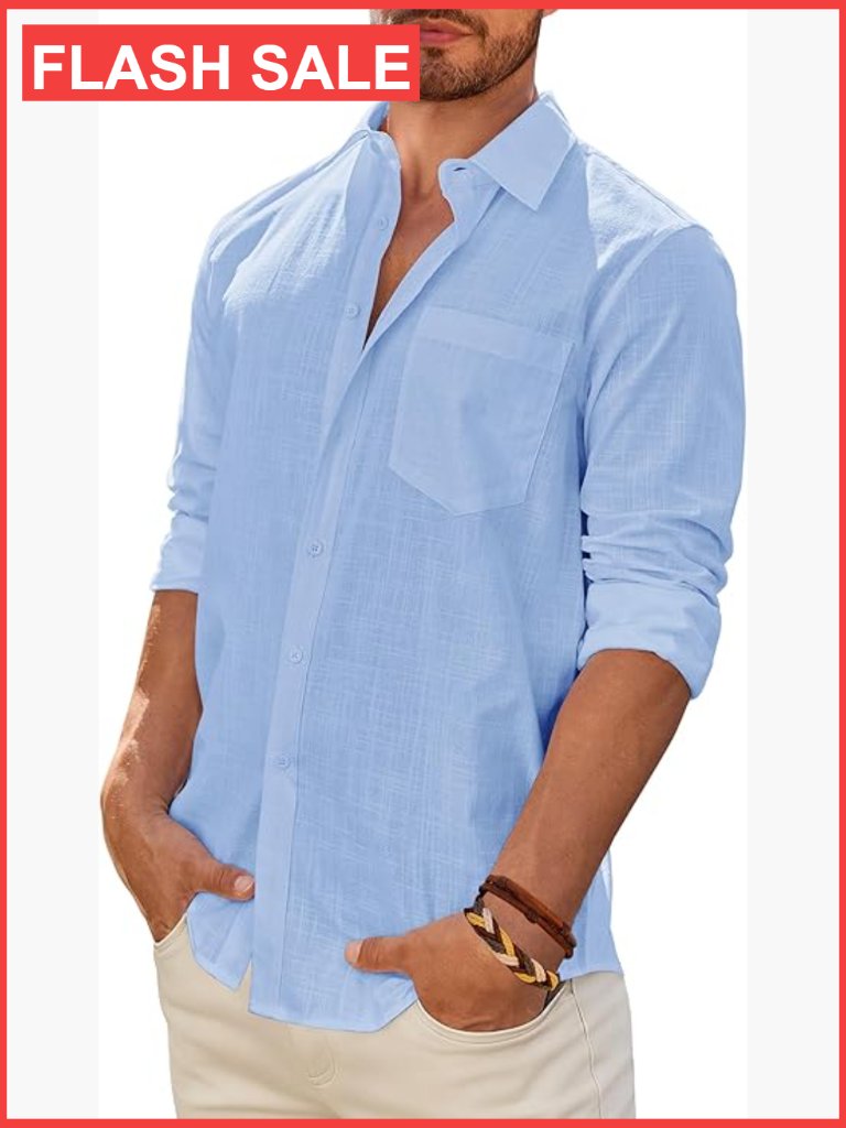 Men's Linen Textured Button Down Shirt Long Sleeve Casual Summer Wedding
